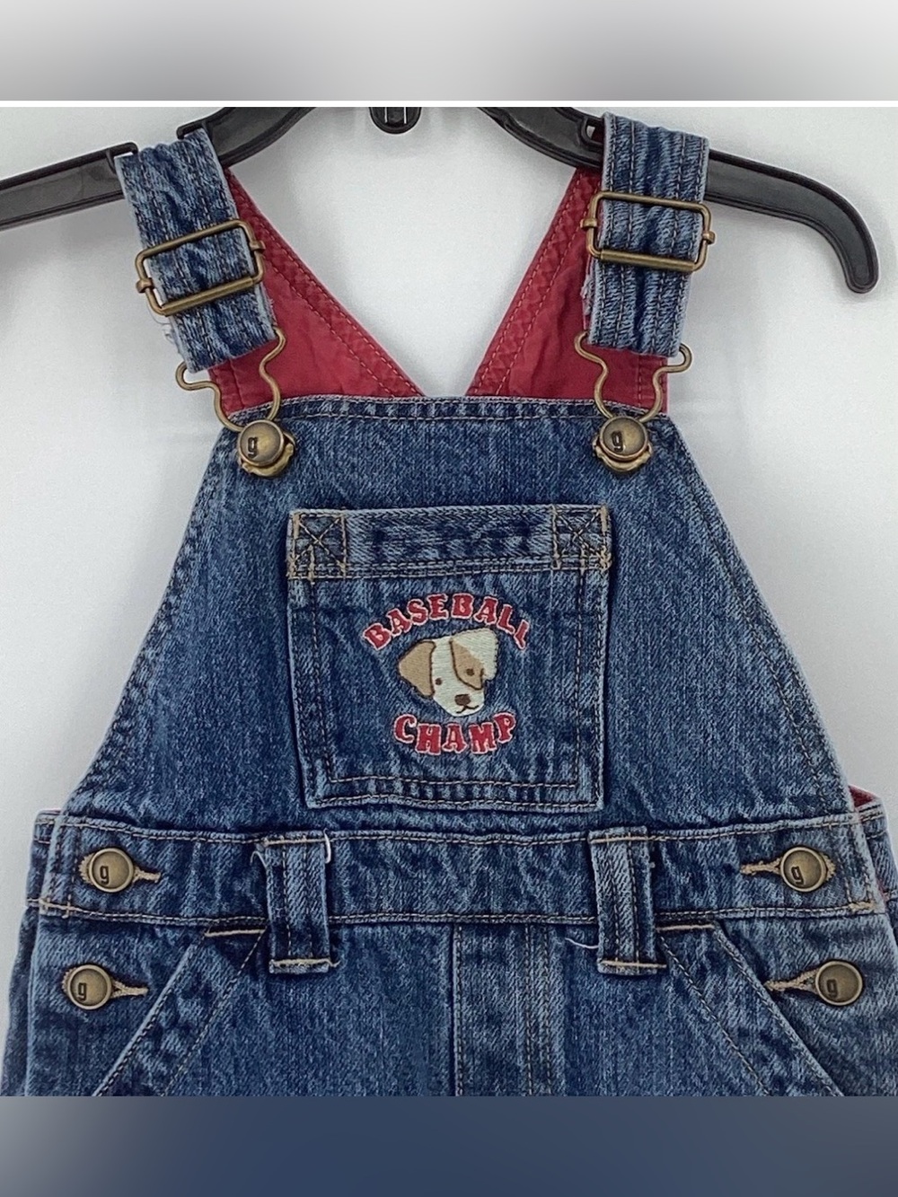Gymboree Overalls Denim Sz 12-18 Mos 2007 Baseball Champs Dog Cotton Cargo